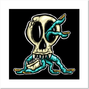 Skull Zombie Fingers Halloween Horror Cartoon Logo Posters and Art